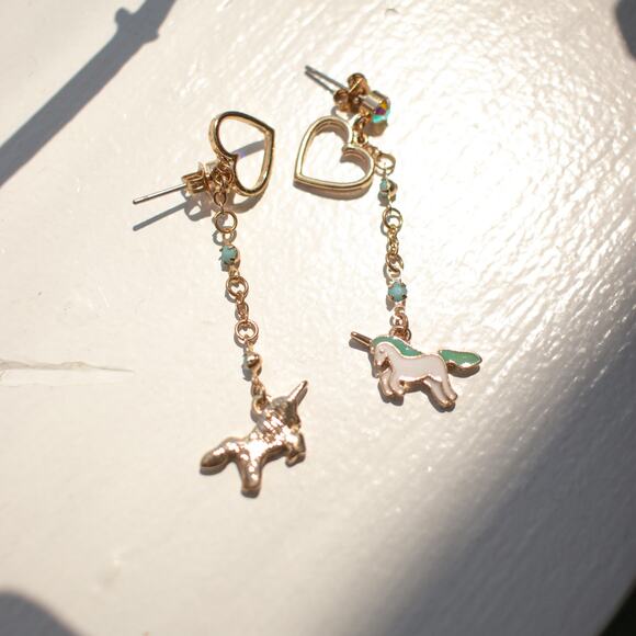 Bedazzled Unicorn Heart Gem Dangle Earrings - Picture 2 of 4